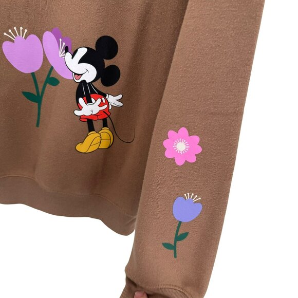 Disney Mickey Crew Neck Sweatshirt Tan With Floral Graphics Womens M - Picture 3 of 10